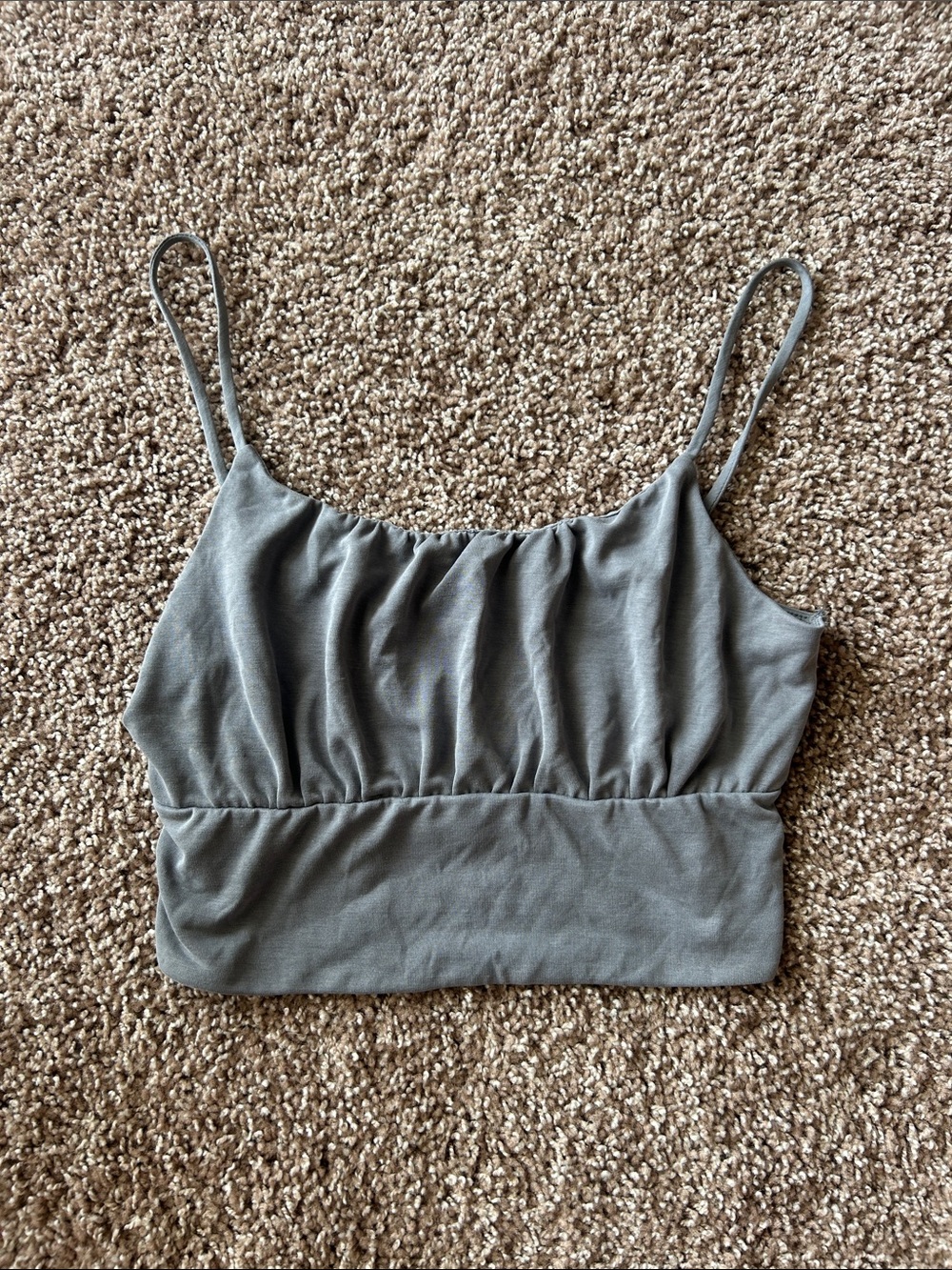 Moa Moa Gray Gathered Cropped Spaghetti Strap Camisole